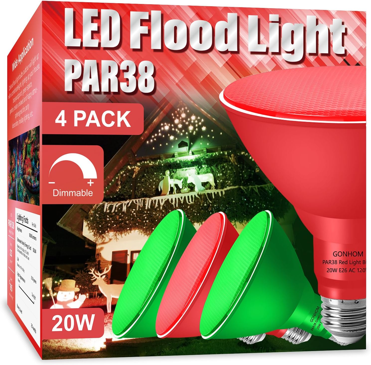 Dimmable LED Red Green Flood Lights for Outdoor Holiday Decor