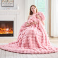 Lotus Karen Faux Fur Throw Blanket Pink - Big Bubble Rabbit Fluff