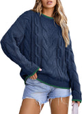 EVALESS Sweaters for Women Crewneck Color Block Cable Knit - Cozy Fit