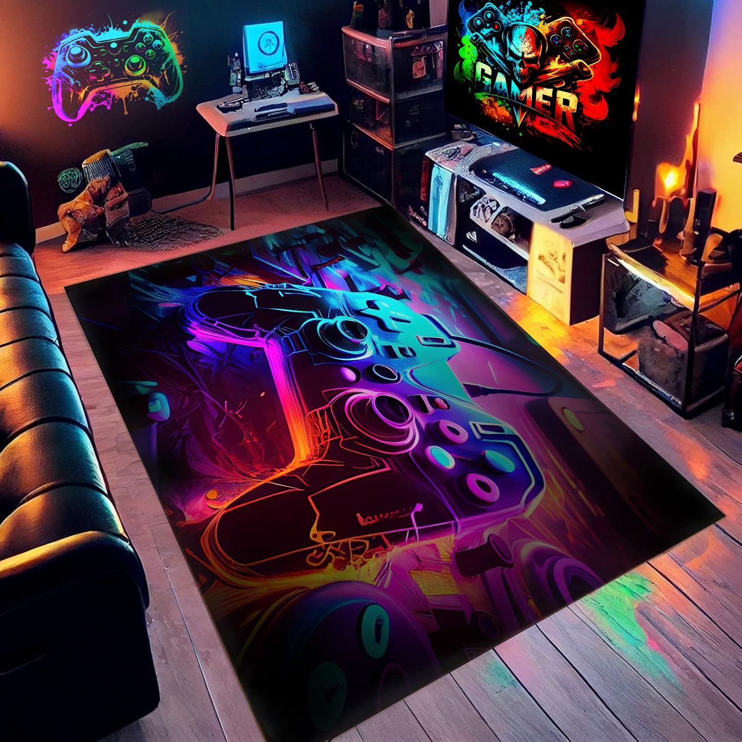 NEBOTON Gaming Rug: Colorful Controller Design 36x24in