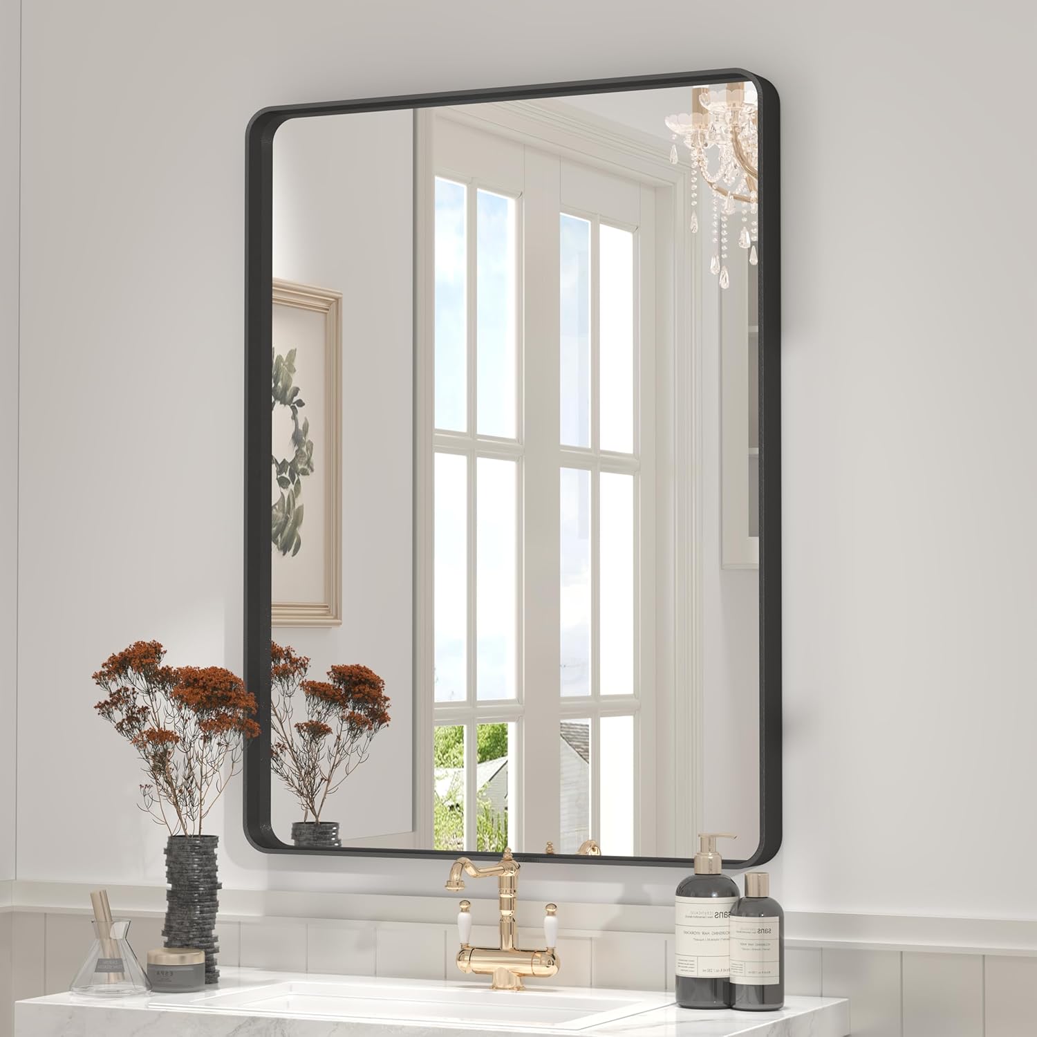 26x36 Inch Black Metal Framed Bathroom Mirror for Wall Decor