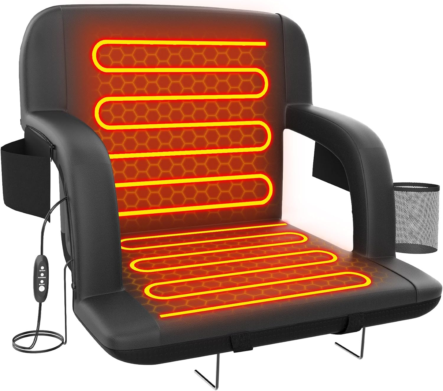 Suteck Heated Stadium Seat with Back Support and Storage Pockets
