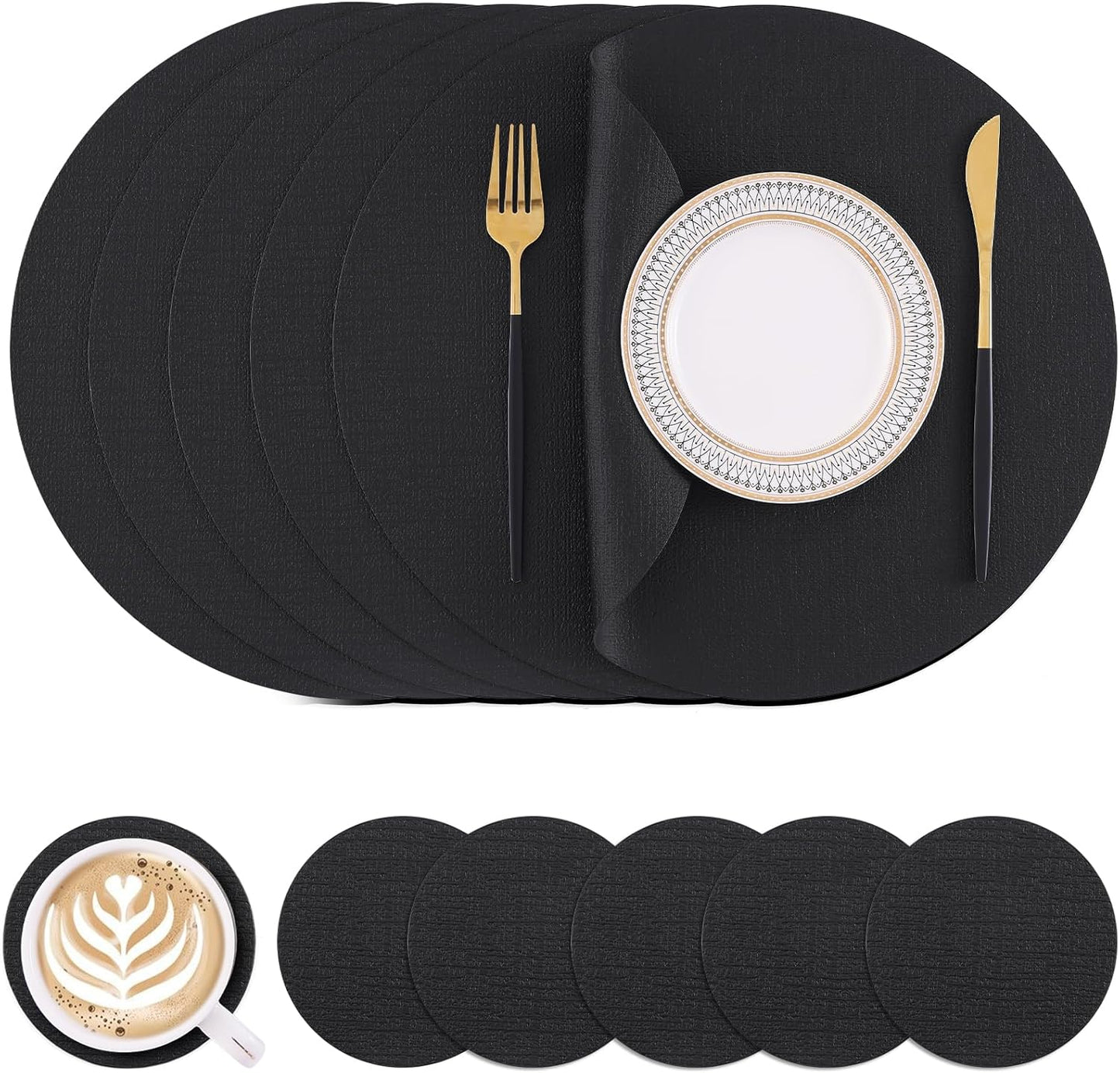Homaxy Dual-Side Placemats & Coasters Set, Heat-Resistant & Washable, Set of 6