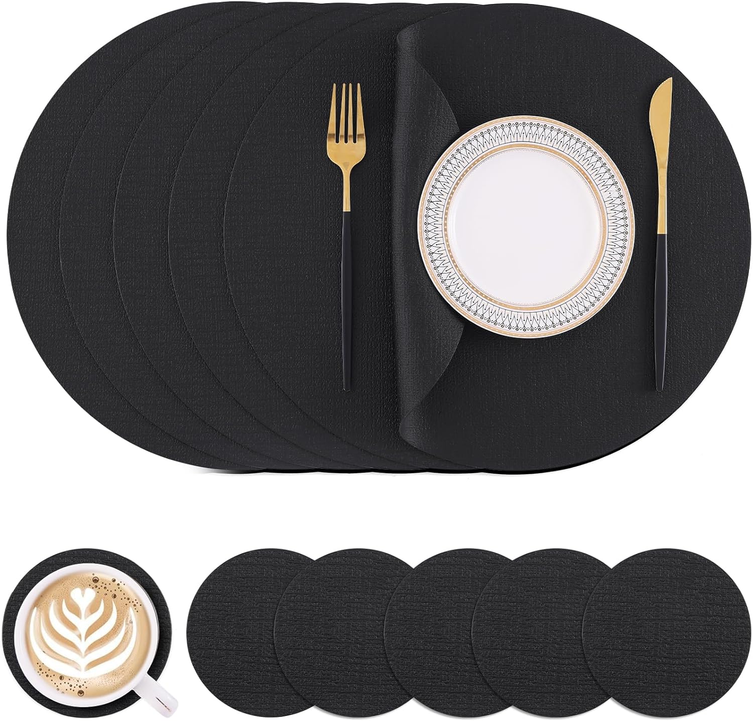 Homaxy Dual-Side Placemats & Coasters Set, Heat-Resistant & Washable, Set of 6