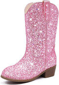 Girls Glitter Cowgirl Boots Mid Calf Pointed Toe - Sparkly Party Boots