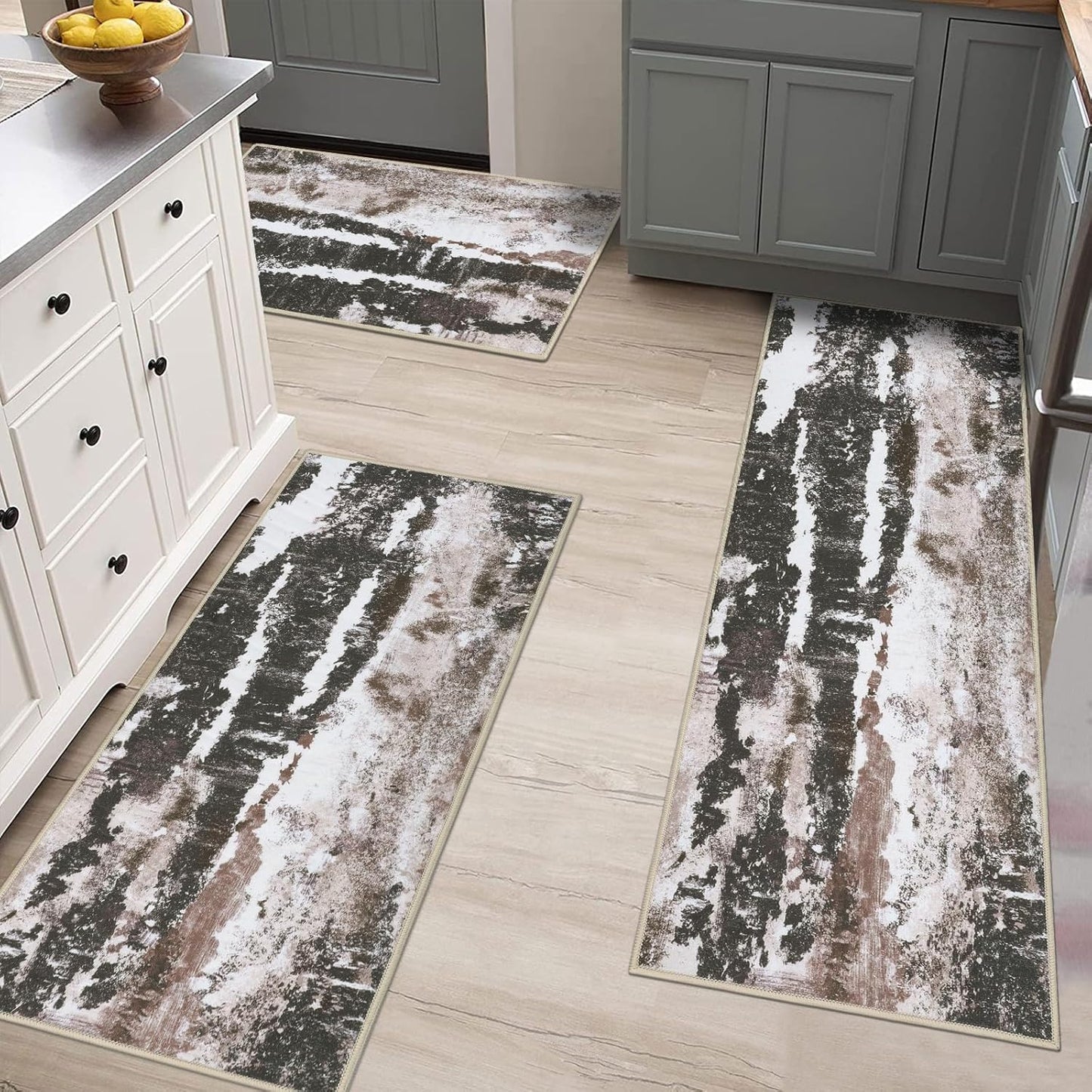 Bsmathom Kitchen Rug Sets 3 Piece Abstract Non Skid Mats