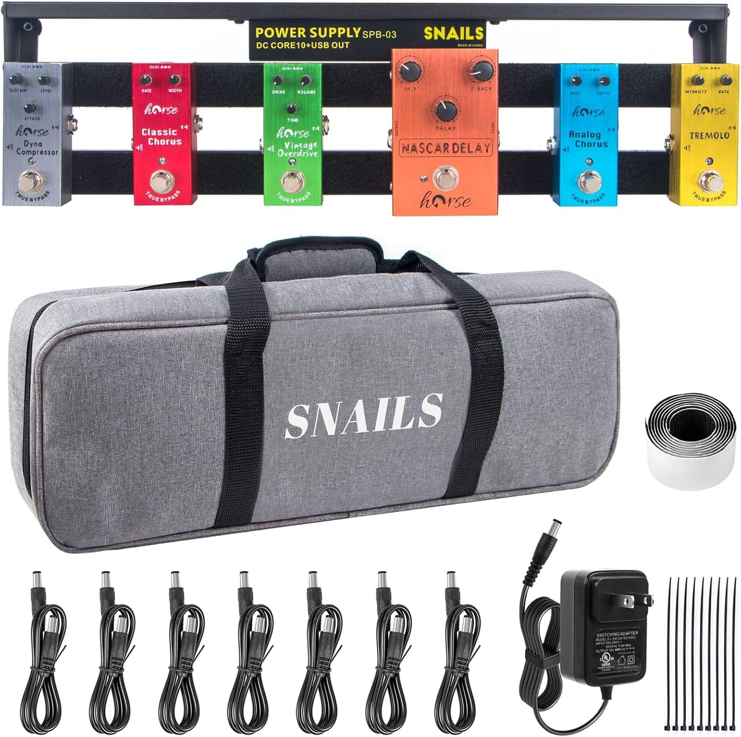 Guitar Pedal Board with Isolated Power Supply and Accessories