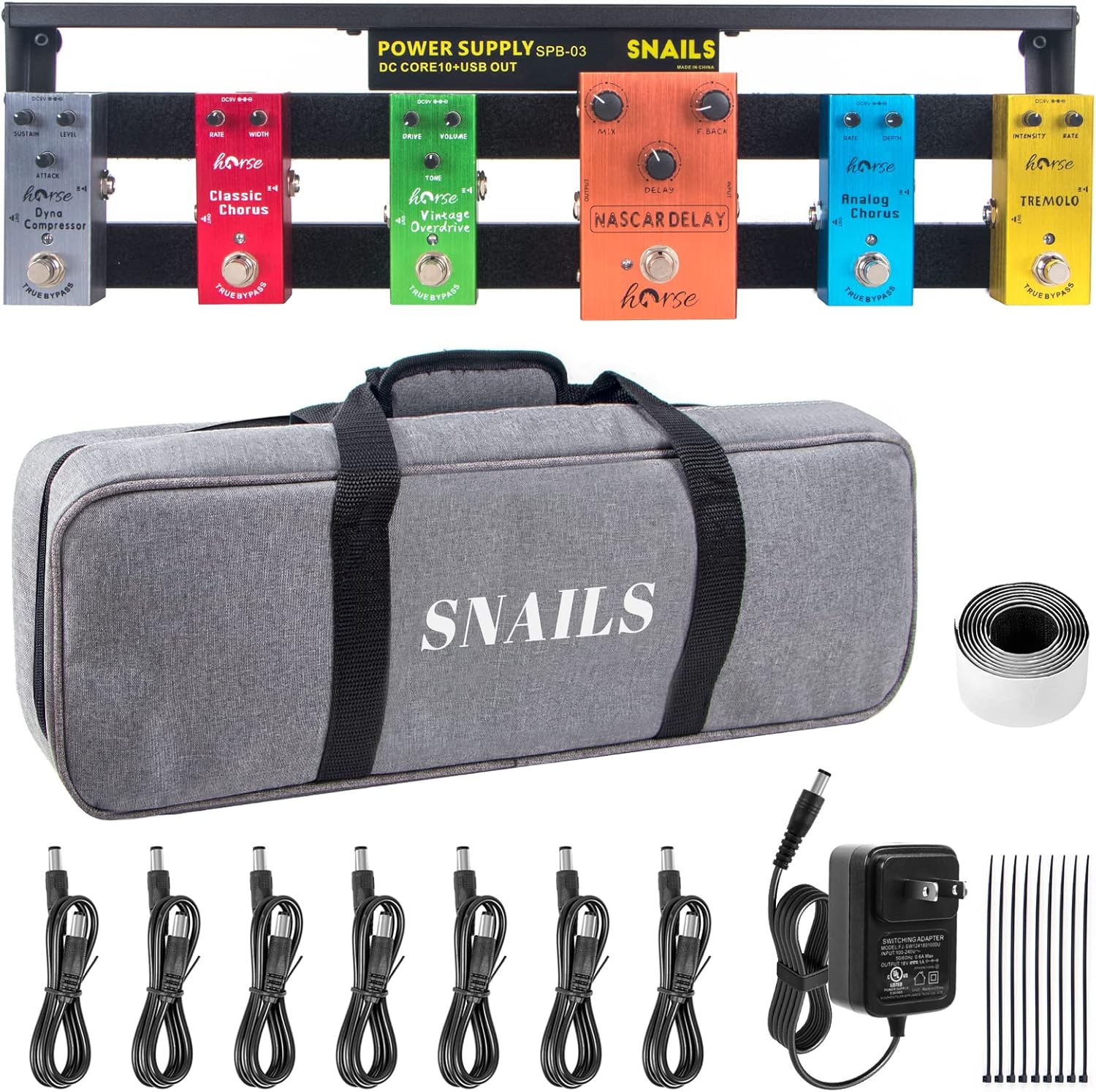 Guitar Pedal Board with Isolated Power Supply and Accessories