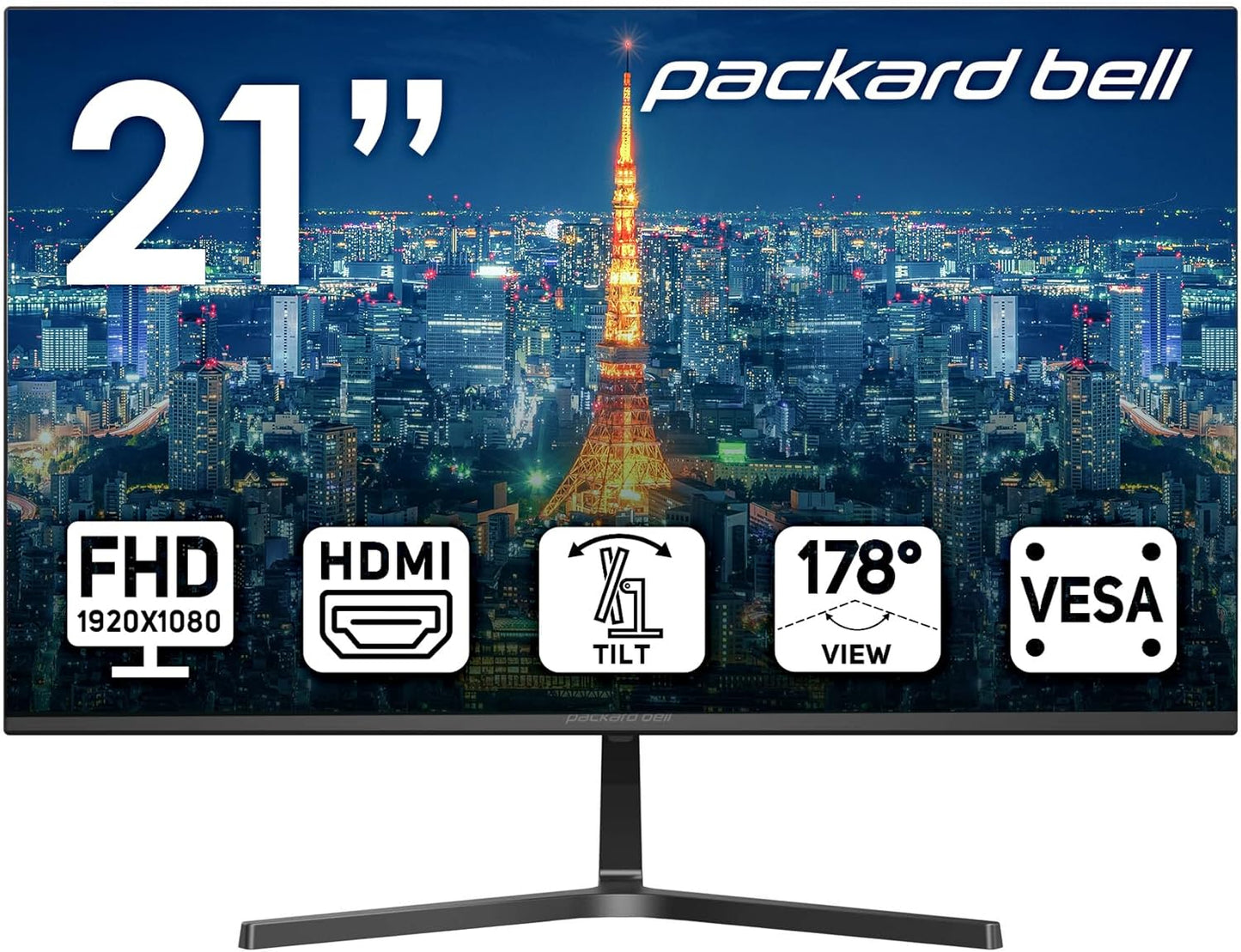 Packard Bell 21 Ultrawide FHD Monitor - VESA Mount, Tilt Adjustable