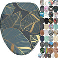 Wooden Elongated Toilet Seat with Monstera Print - Soft Close