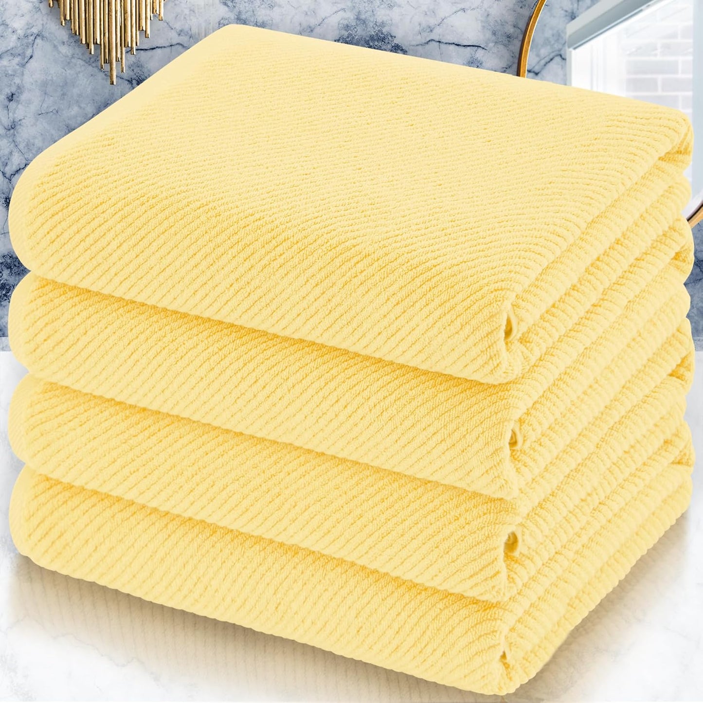 Luxury Yellow Bath Towels Set of 4 - Soft, Quick Dry, Cotton