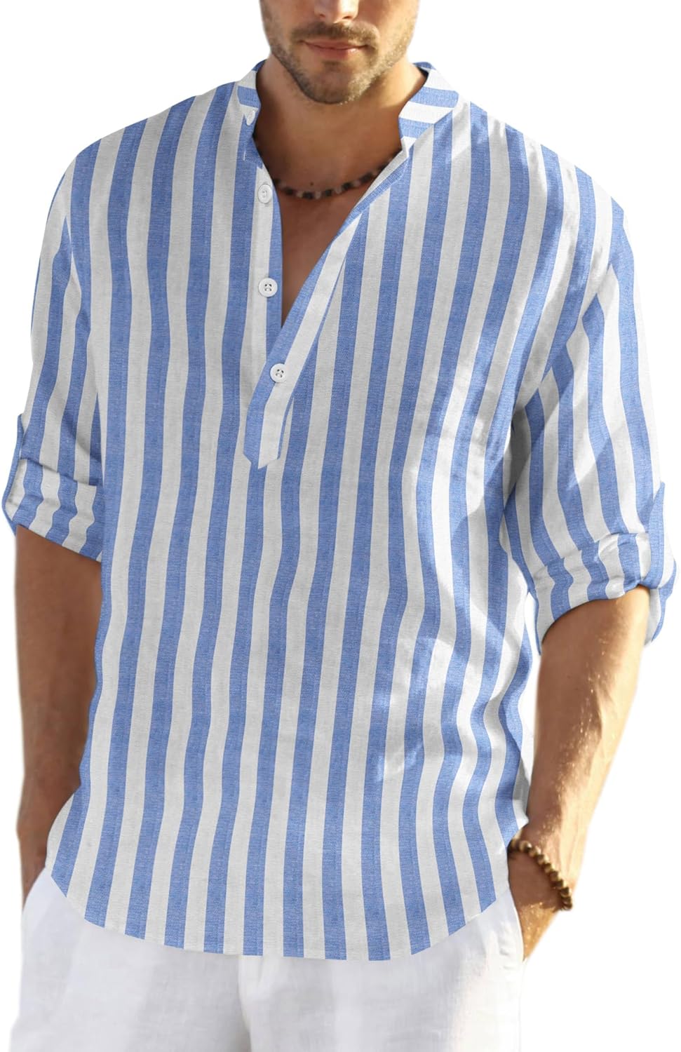 COOFANDY Men's Cotton Linen Henley T-Shirts for Casual Style