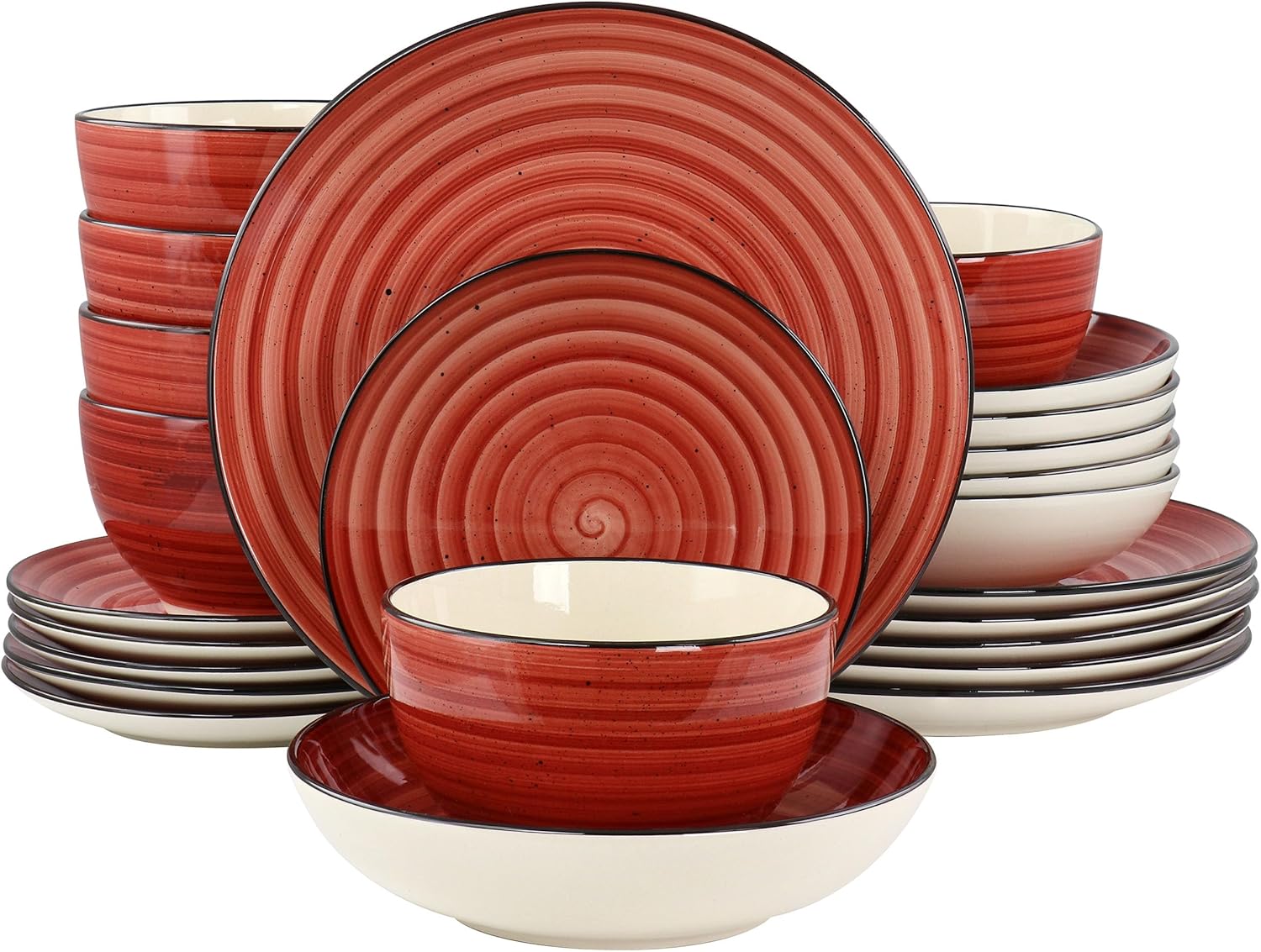 Elama Gia 24 Piece Round Stoneware Dinnerware Set in Red