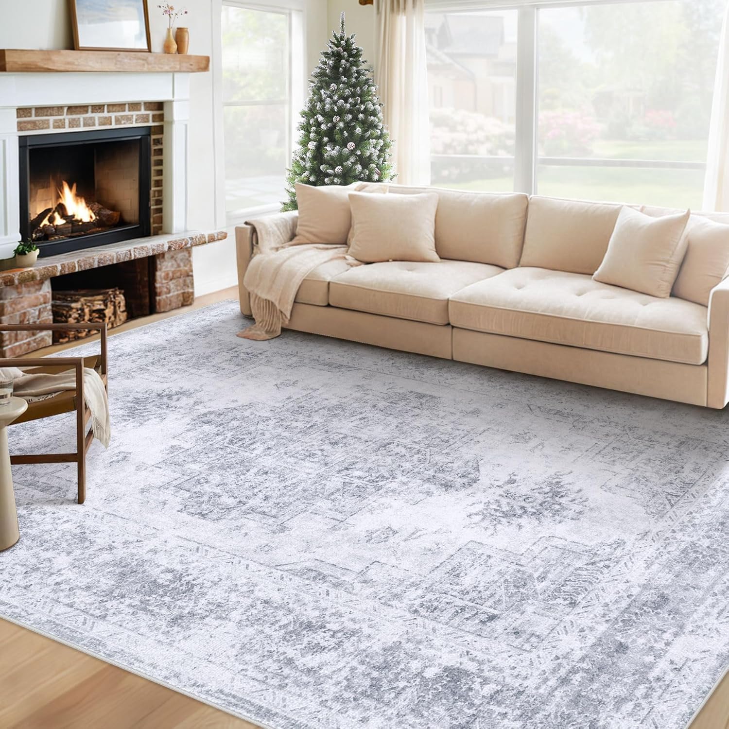 Vintage Distressed Medallion Area Rug 6ftx9ft for Living Room