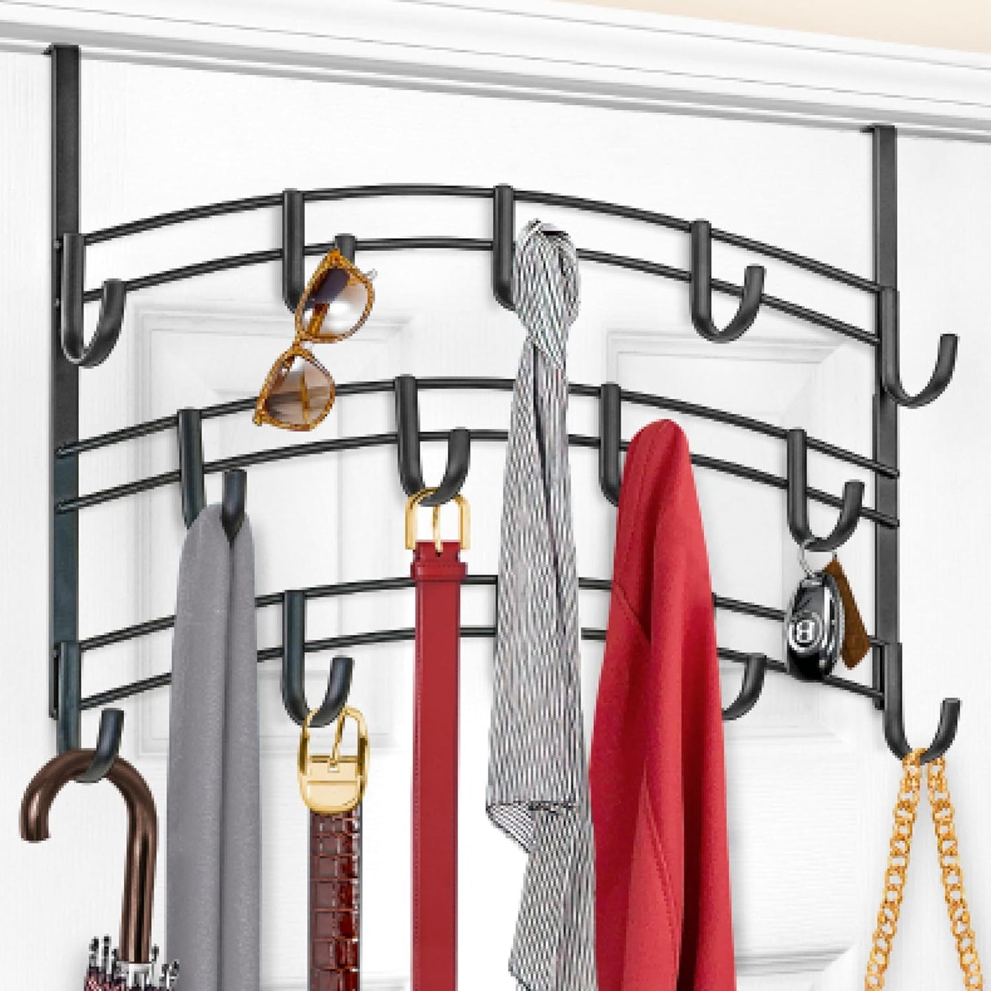 LYNK Professional Home Over Door Hooks Rack - 14 Hook Organizer