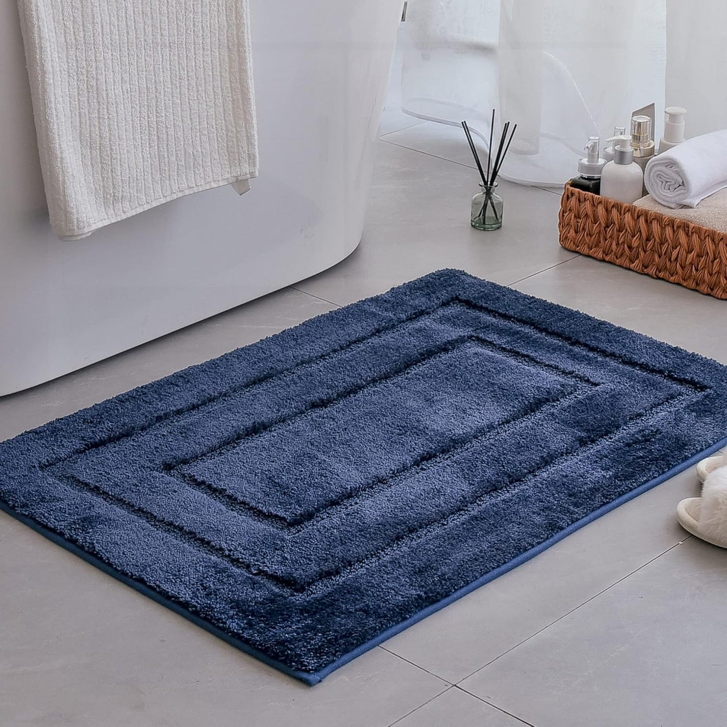 Ultra Absorbent Navy Bathroom Rugs for Non-Slip Comfort