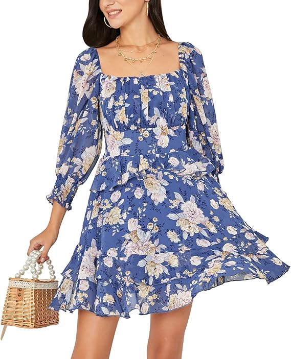 EXLURA Womens Floral Ruffle Sun Dress for Summer Style