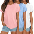 Ficerd Women Short Sleeve Tunics 3-Pack - Curved Hem Summer Tops