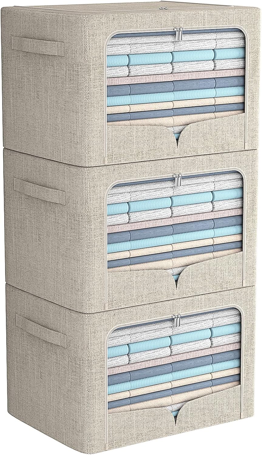 3 Pack Foldable Metal Frame Storage Bins for Organizing Clothes