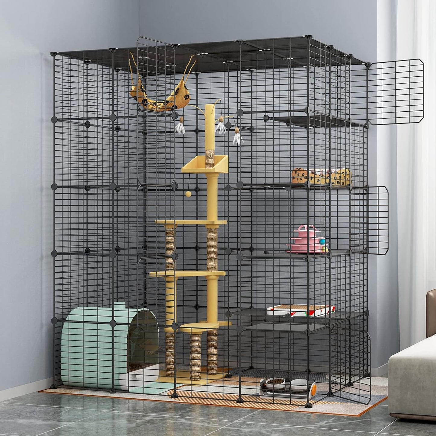 Large Cat Cage Indoor Playpen for 1-4 Cats, 55L x 41W x 69H