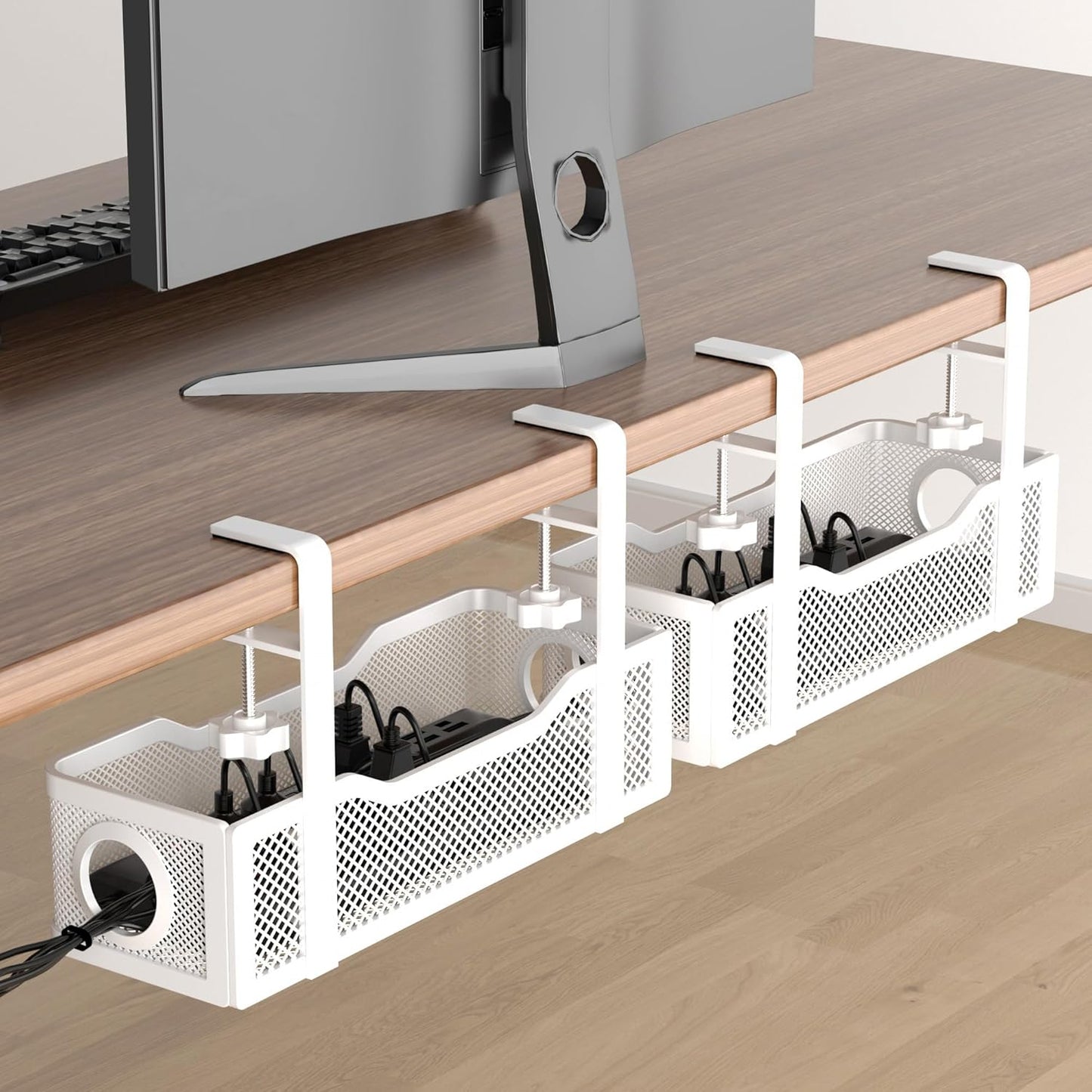 Under Desk Cable Management Box 2 Pack for Clean Organization