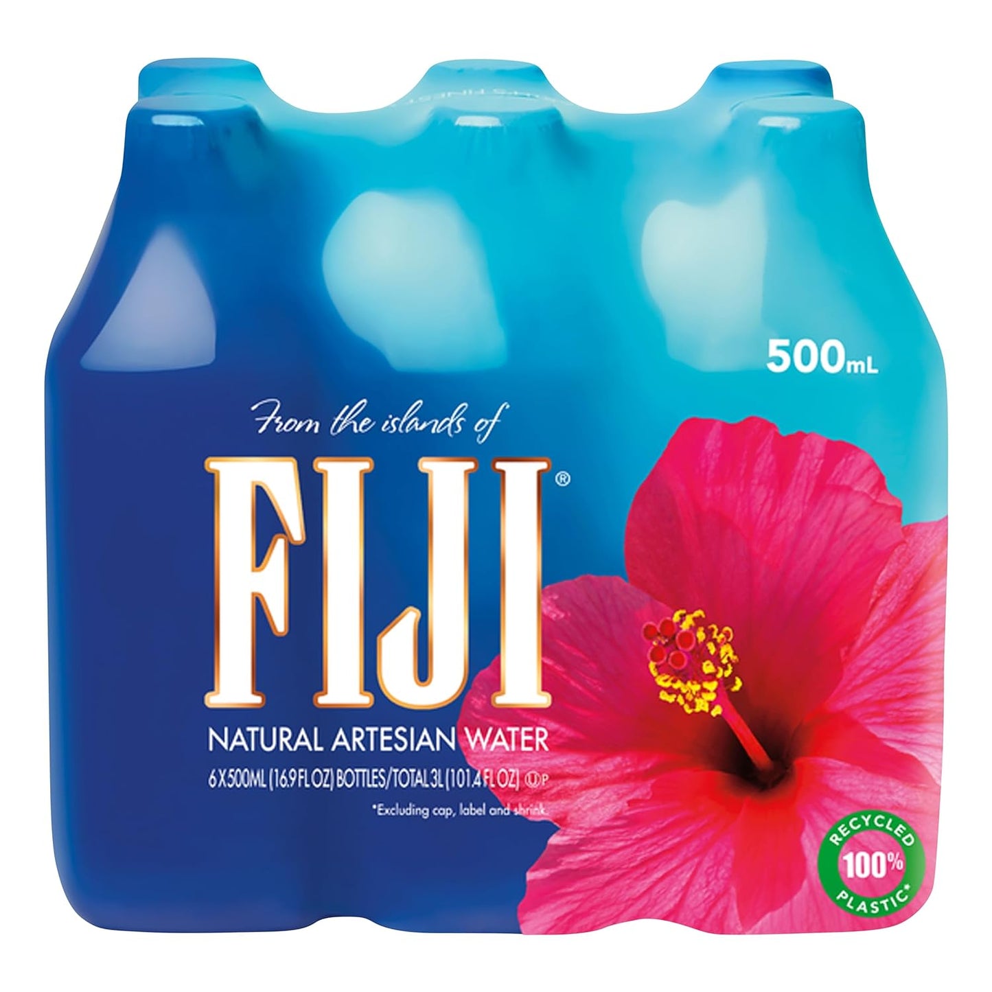 FIJI 500mL Bottled Water 6-Pack - 100% Recycled Plastic