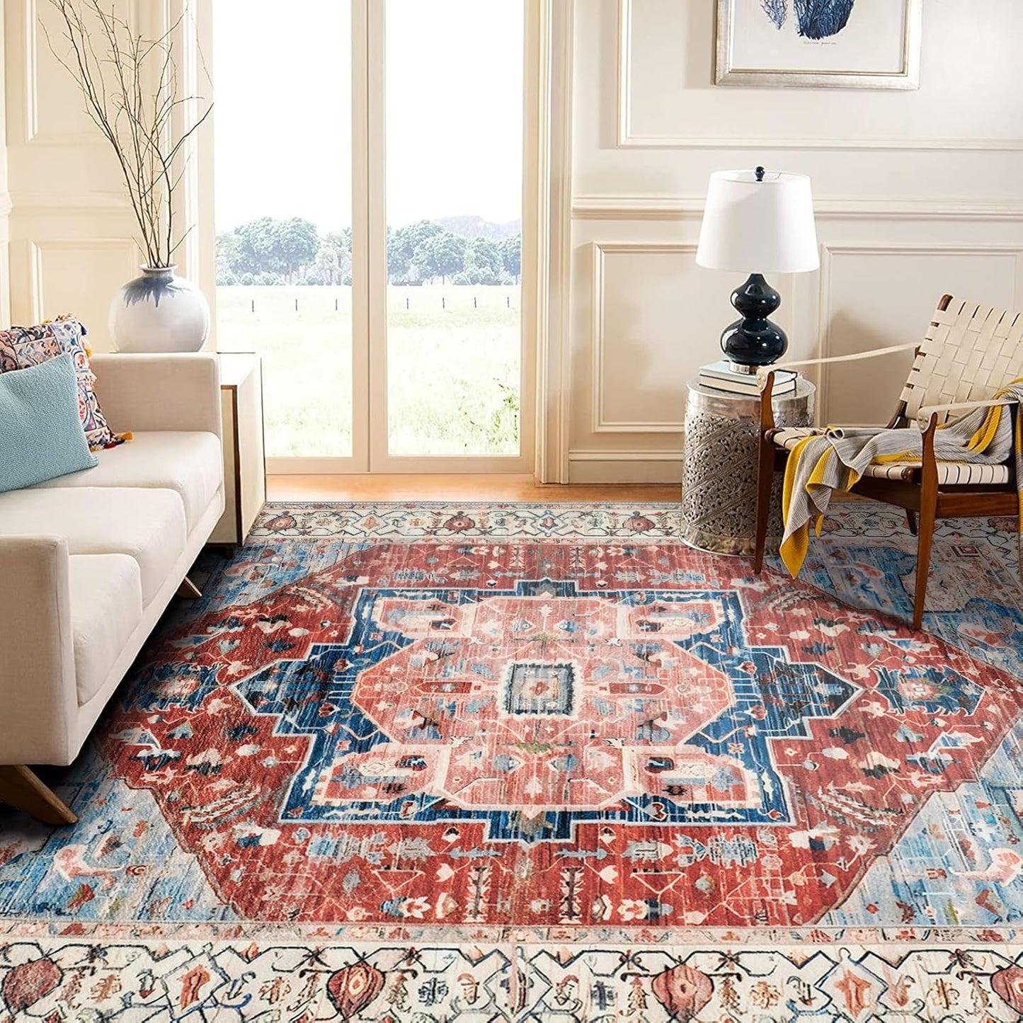 5x7 Area Rug for Living Room, Washable Non-Slip Vintage Carpet
