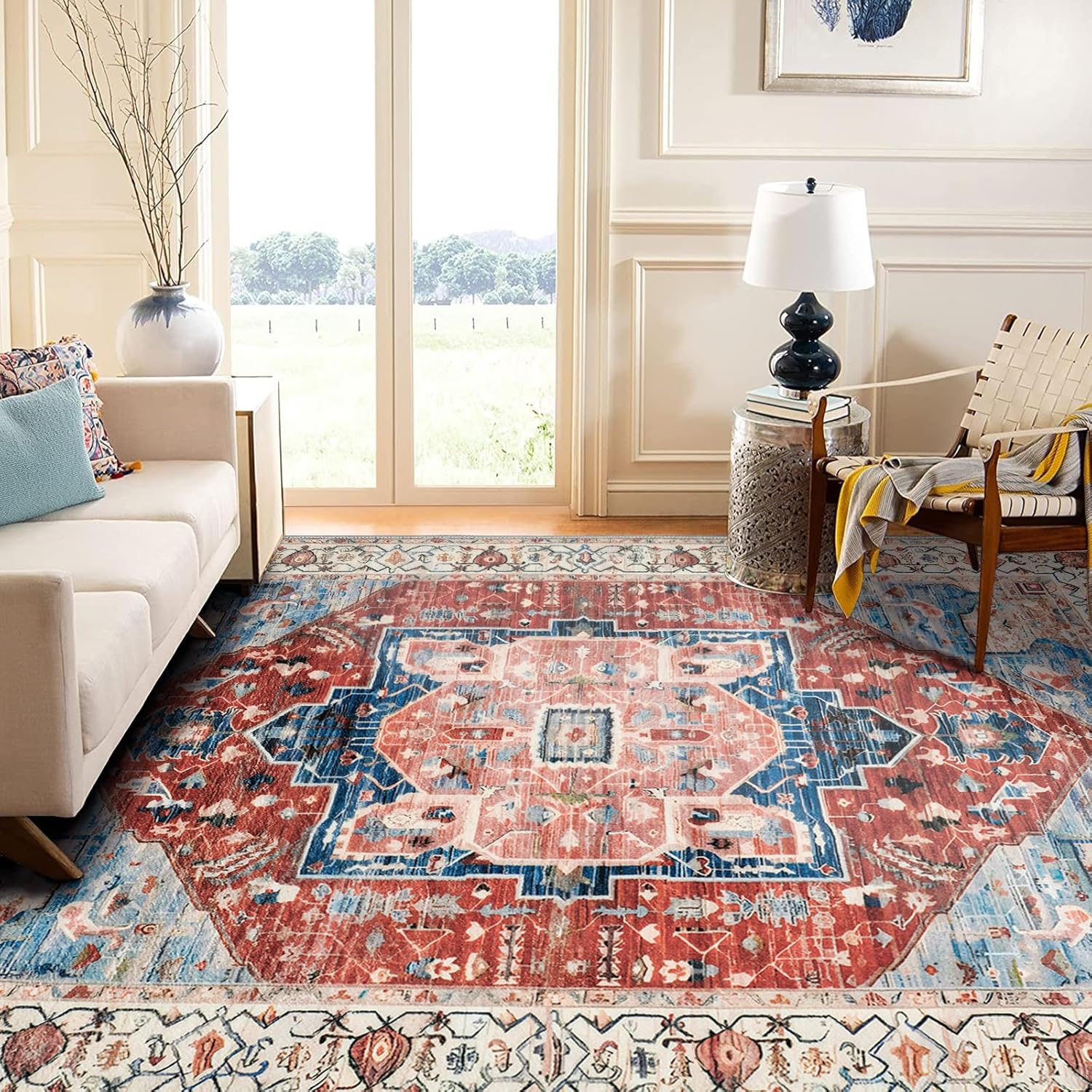 5x7 Area Rug for Living Room, Washable Non-Slip Vintage Carpet
