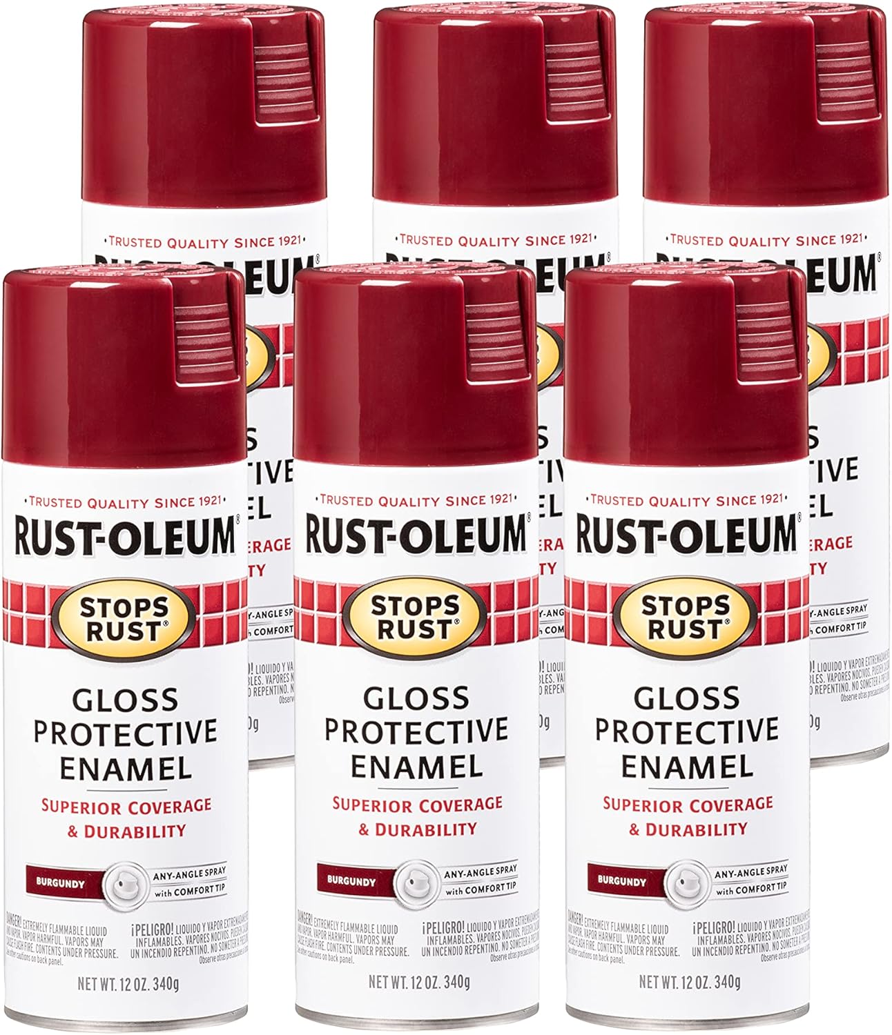 Rust-Oleum Stops Rust Spray Paint, Gloss Burgundy, 6 Pack