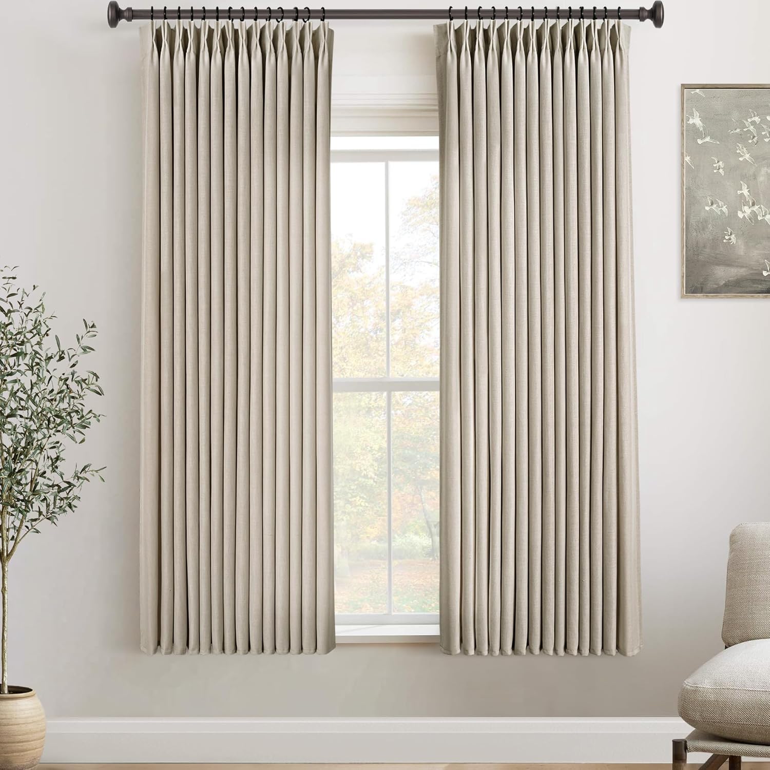 Linen Pinch Pleated Curtains for Living Room and Bedroom