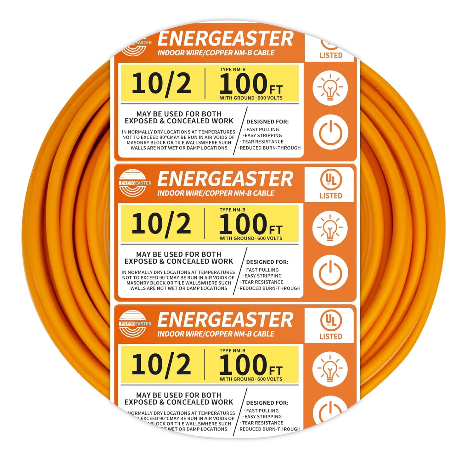 10/2 NM-B Wire with Ground Indoor Electrical Copper Cable 100FT