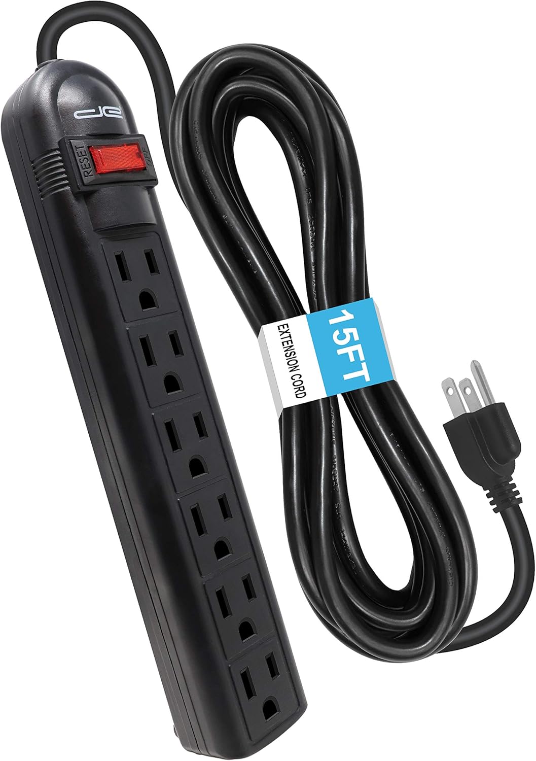 6-Outlet Power Strip 15-Ft Extension Cord, Black