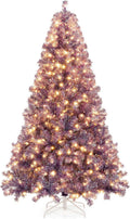Goplus 7.5 ft Pre-Lit Tinsel Christmas Tree - 550 Warm White LEDs