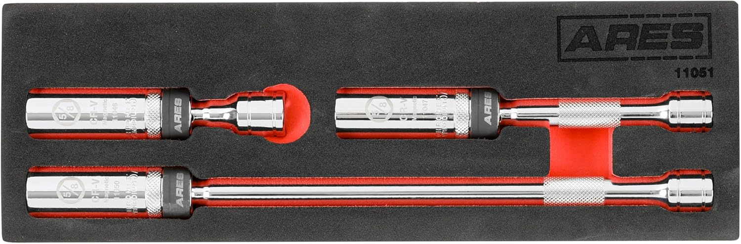 ARES 3-Piece 3/8-Inch Drive Magnetic Swivel Spark Plug Socket Set