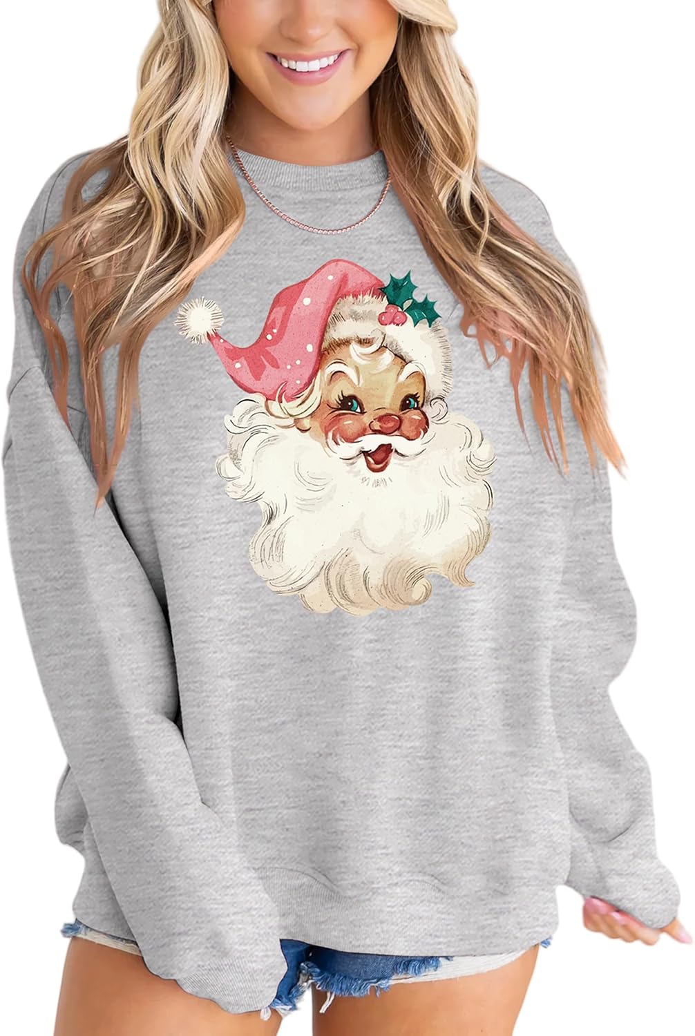 Retro Santa Sweatshirt for Women - Vintage Christmas Fleece Top