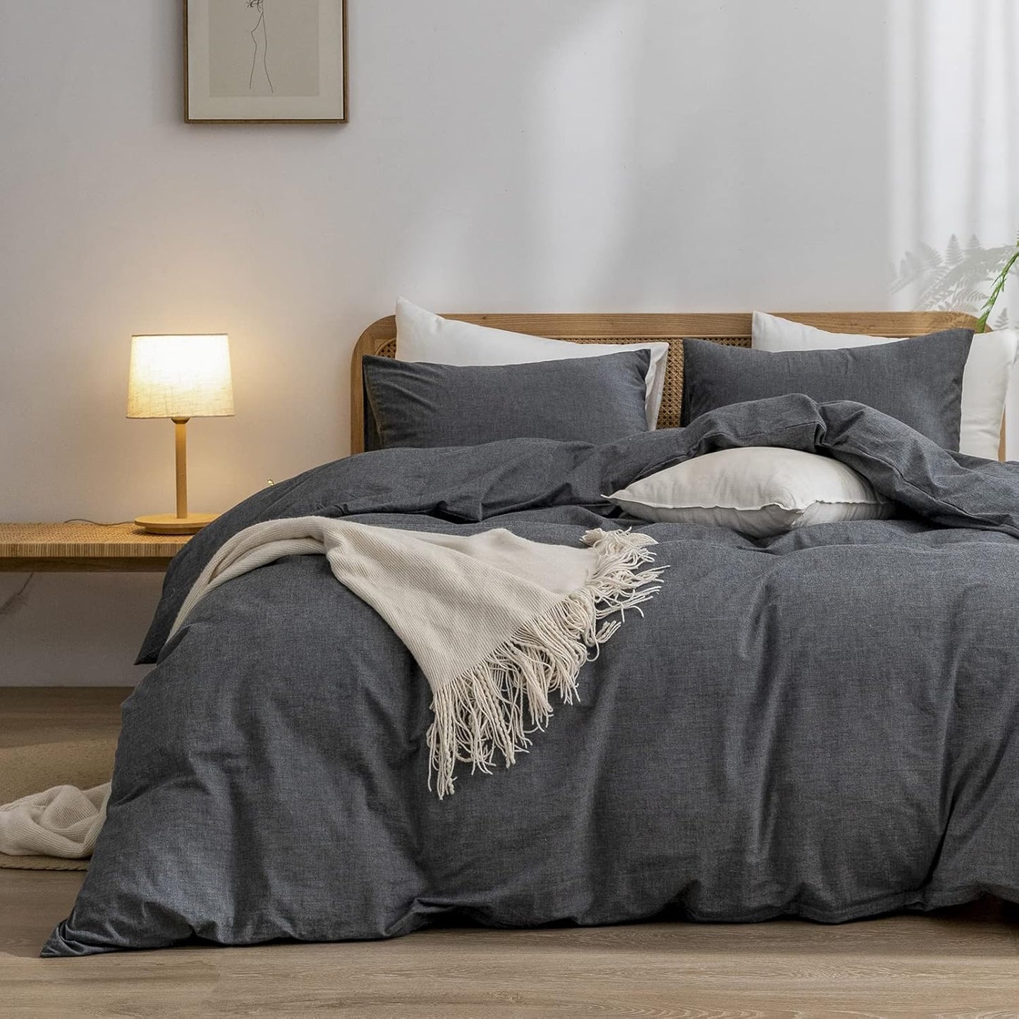 BESTOUCH Duvet Cover Set 100% Washed Cotton for Queen Beds