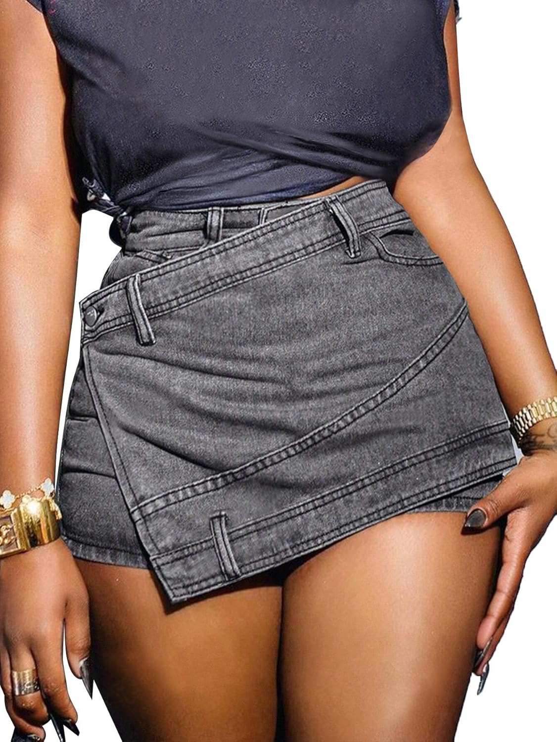 Denim Mini Skirt for Women - Sexy High Waisted Jean Skort