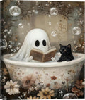 FLZYKGPA Halloween Ghost Bathroom Canvas Wall Art 24x36 - Funny Gothic
