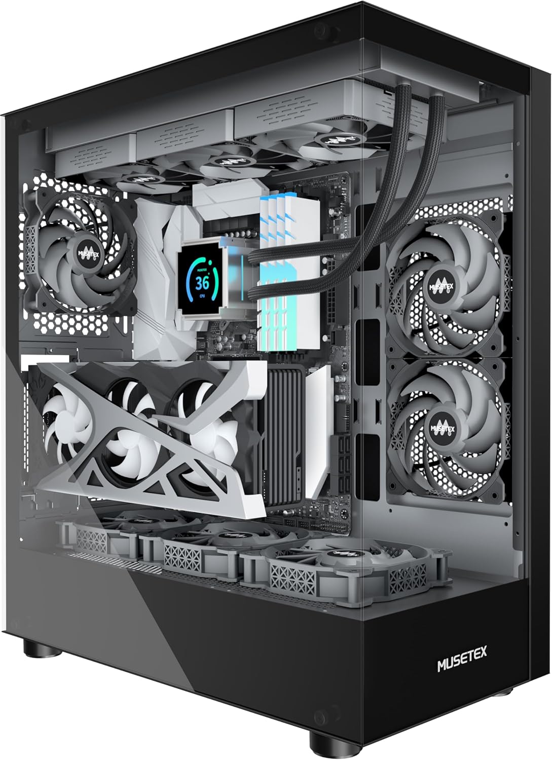 MUSETEX K2 PC Case with Panoramic View and Type-C Support