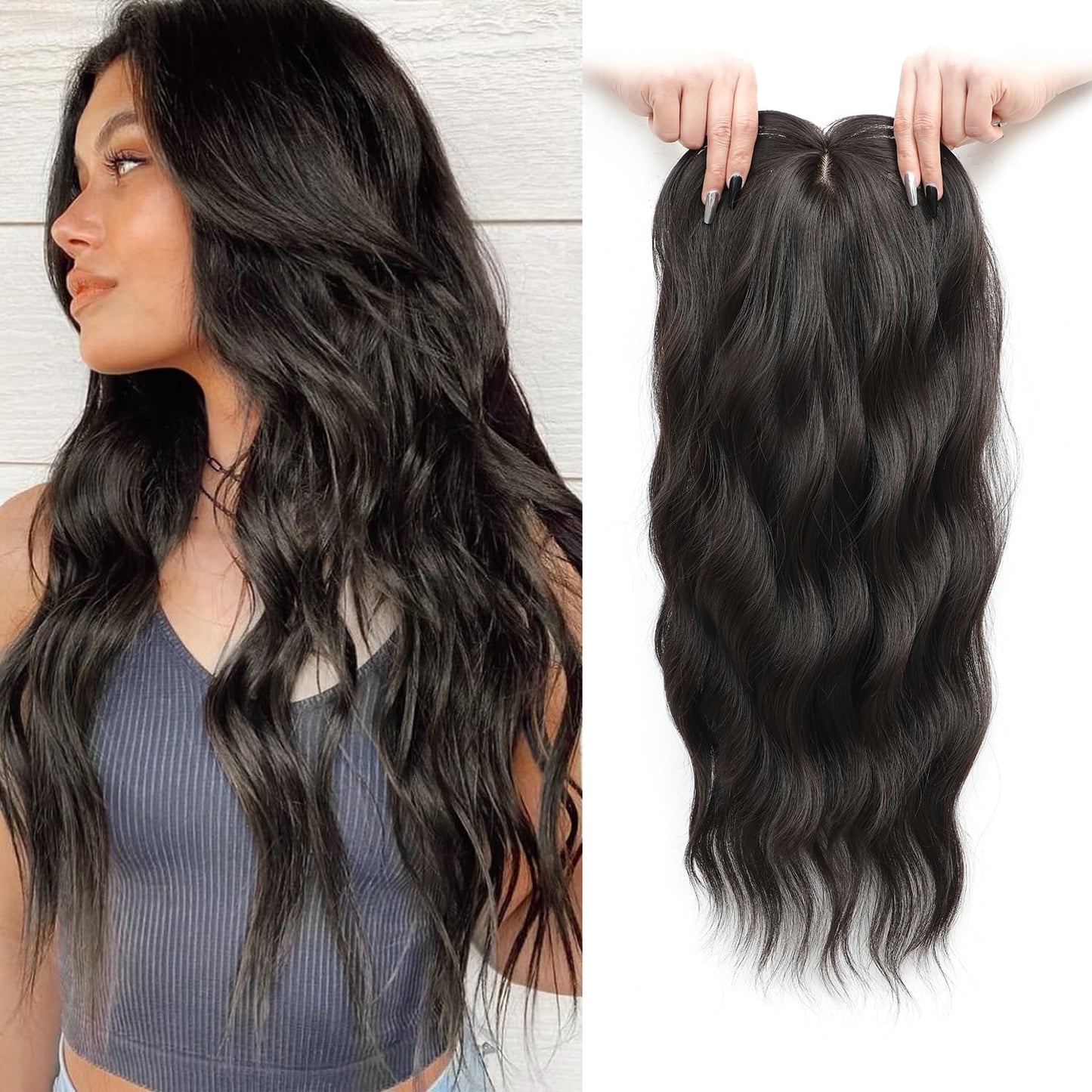 Wavy Hair Toppers for Women - 20-Inch Ombre Highlight Wig