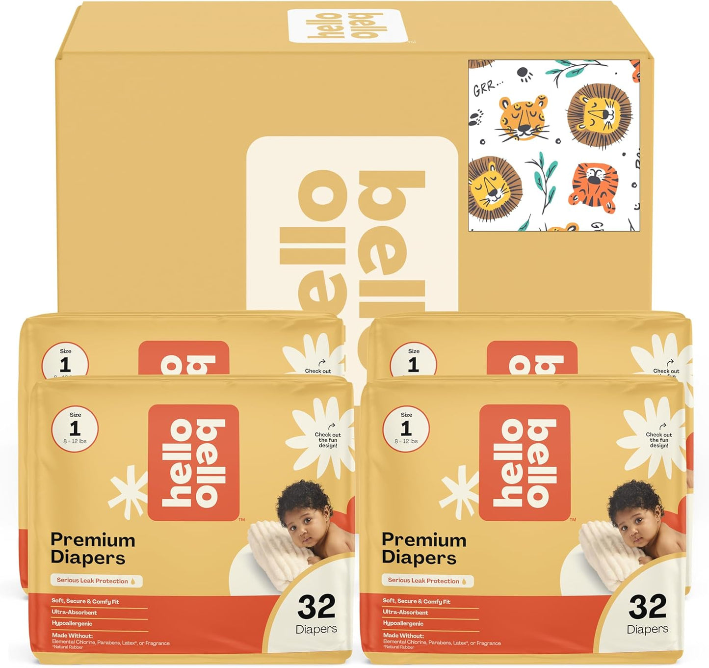 Hello Bello Diapers Size 1 Wild Cats 128 Count Value Pack