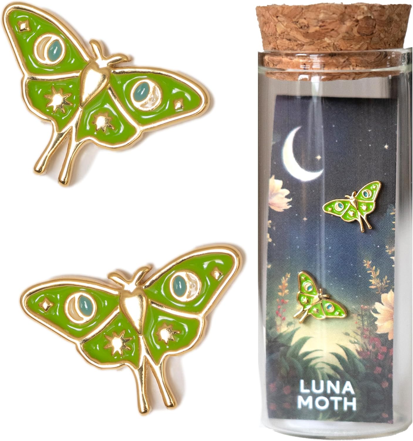 Luna Moth Earrings - Nature-Inspired 18K Gold Moth Studs