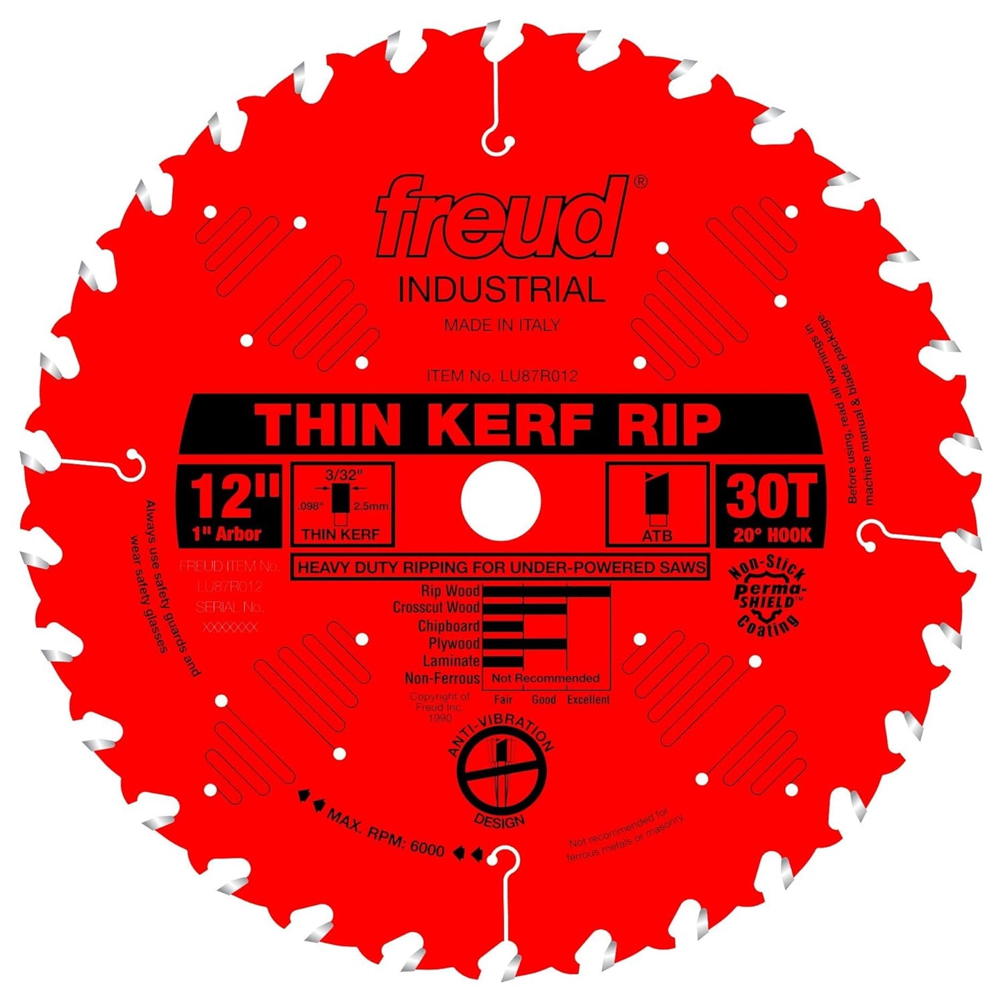Freud LU87R012 12in Thin Kerf Rip Blade for Precision Cutting