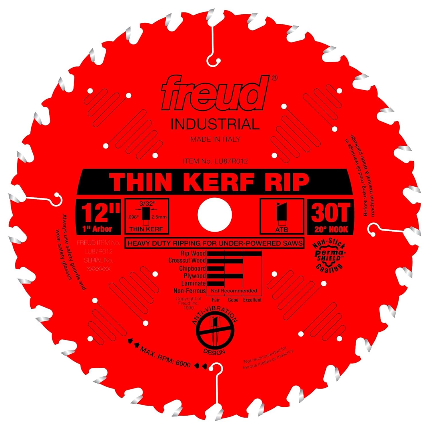Freud LU87R012 12in Thin Kerf Rip Blade for Precision Cutting