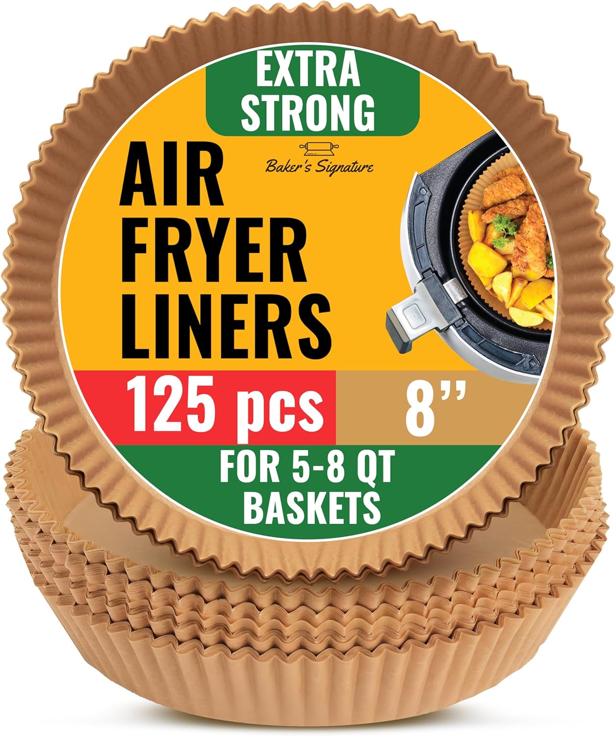 125 Pcs Non-Stick Air Fryer Liners for Easy Cleanup by Baker's Signature