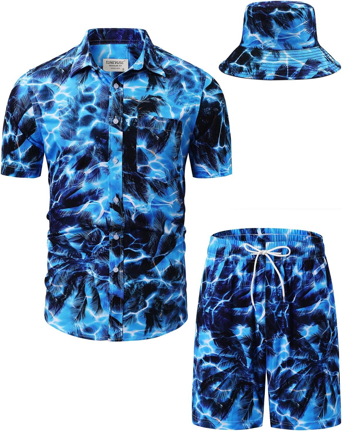 TUNEVUSE Mens Hawaiian Shirts and Shorts Set for Summer Fun