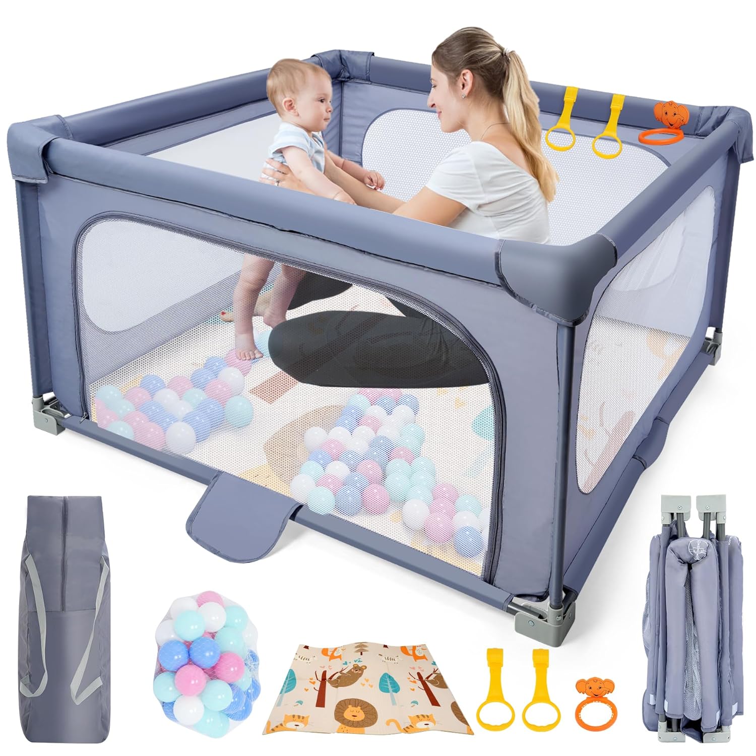 CHIMAKELEC Foldable Baby Playpen: Safe Anti-Fall Play Yard