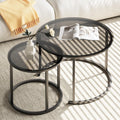 Nesting Coffee Table Grey Glass Set of 2 - Modern Round Nesting Tables