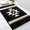 Boho Bathroom Rugs Black Geometric Bath Mat 24x36 - Soft, Non Slip