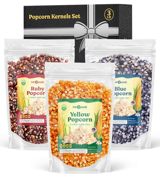 Triple Flavor Gourmet Popcorn Trio, Heirloom Kernels for Movie Nights by Pop n' Dulge